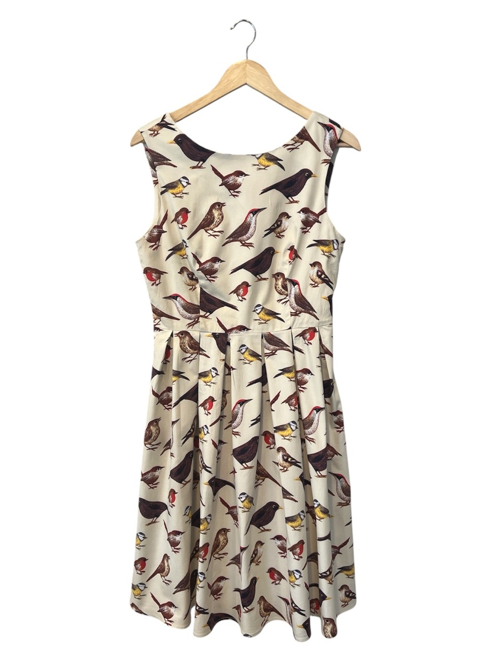 Bird Print Fit & Flare Dress Cottagecore Sleeveless A-Line Small (Tagged Large)